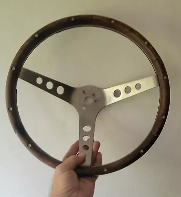 1960s Steering Wheel 13 1/4  Muscle Car Walnut Wood Rim Vintage Automobile  • $155