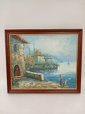 Large Rare R.Danford Oil Painting Mediterranean Seaside Town Harbor Collectors   • £9.99