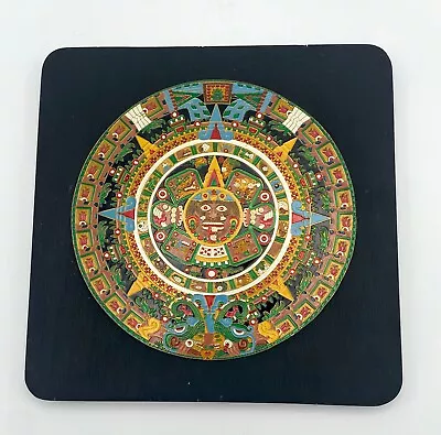 Aztec Mayan Calendar Sun Stone Wall Plaque Black Wood  Enameled Mexico W/legend • $23.94