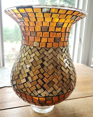 Amber & Copper Mosaic Glass Tile Vase - 13 1/2   X 10   • $20