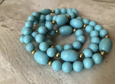 Vintage Chunky Turquoise Gold Bead Necklace • $30