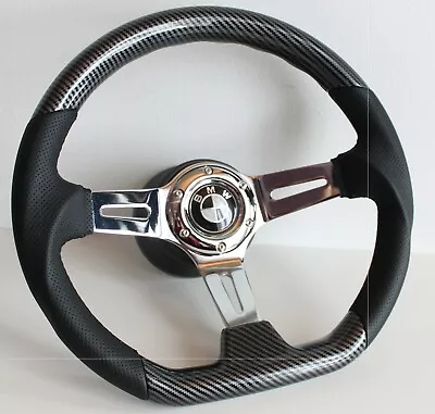 Steering Wheel Fits For BMW Badge Flat Wood  Carbon Look E28 E30 E32 E34 86-91 • $206.97