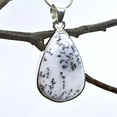 Merlinite Dendritic Opal 925 Silver Pendant Rare Black & White Crystal Magic • $34.24