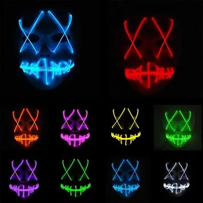 Cosplay Led Costume Wire Light Up Fluorescent Mask Halloween Scary The Purge • $17.88