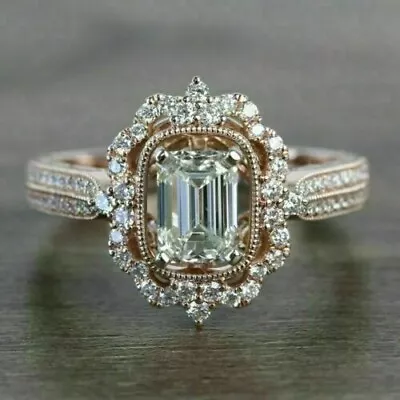 3 Ct Emerald Cut Lab-Created Diamond Engagement Ring 14K Rose Gold Plated Silver • $91.95