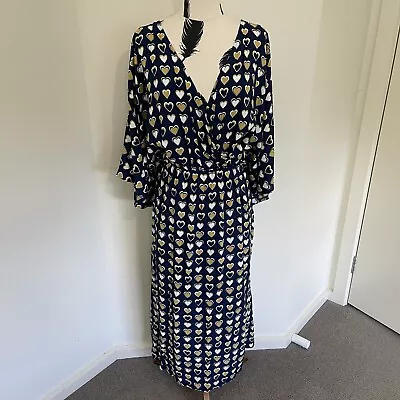 Loralette City Chic Blue Heart Pattern V-Neck 3/4 Sleeve Maxi Dress S 22/24 NWT • $35