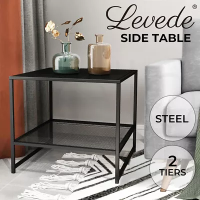 Levede Side Table Sofa End Table Open Design Steel Shelf Compact Storage 2-Tier • $49.99