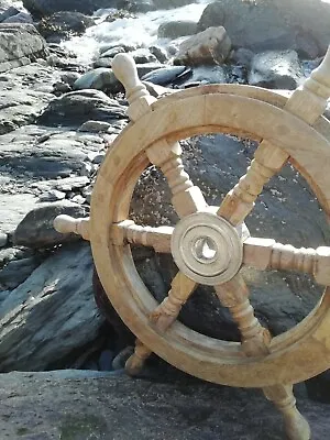 £24.99 • Buy Ships Wheel Mango Wood 32cm Across Wooden Metal Centre Nautical Maritime Pirate
