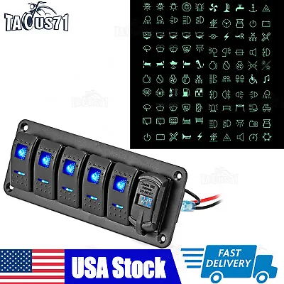 6 Gang Toggle Rocker Switch Panel Dual USB For Car Boat Marine Golf Truck Blue • $21.61