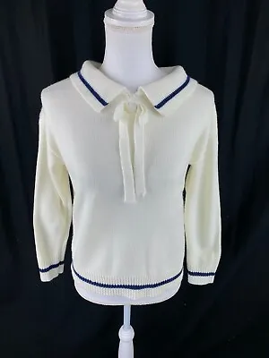 Vtg 50s 60s Sailor Collar Pullover Sweater Size M / L White French Tie Nautical • $58.40