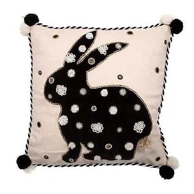 Mackenzie Childs Bunny W/ Beads - Embroidery & Pom Poms Pillow  - NWT • $90