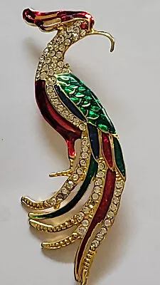 Vintage Enamel Rhinestone Bird Of Paradise Brooch Peacock Pin Jewel Tones 4  • $26.66