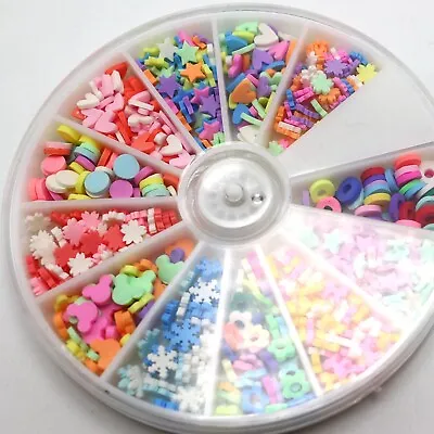 Nail Art Wheel Set 3D Fimo Polymer Clay Slices Nail Art Decals Tips 12 Style • £2.63