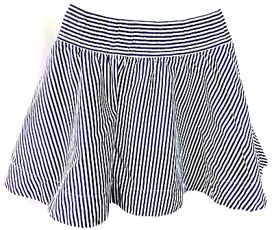 HOLLISTER Mini Circle Skirt S Blue And White Striped Lined Ruffle Elastic Waist • $9.99