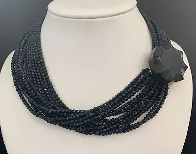 Black Onyx Multi Strand Necklace/Carved Onyx Clasp 21  • $40