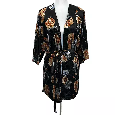 Monteau Black Floral Velvet Kimono - Women's XL • $25