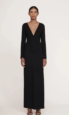 $99 • Buy $345 Staud Women's Black Ink Plunge Neck Long Sleeve Dress Size L