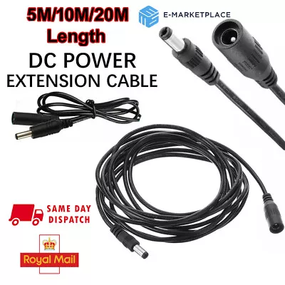 DC Power Supply Extension Cable Lead 12V For CCTV Camera DVR PSU 5m 10m 20m • £3.75