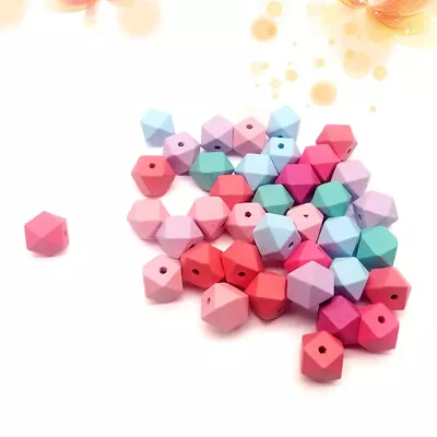  30pcs Mixed Geometric Wooden Beads Painted Natural Octagon Geometric Polyhedron • £8.39