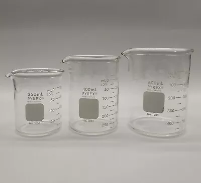 Vintage PYREX Beakers No 1003 Set Of Three 250ml  400ml  600ml • $32.49