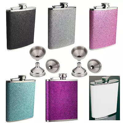 £2.99 • Buy 6oz New Hip Flask Hip Flasks Plain Glitter Various Colours Whisky Flasks