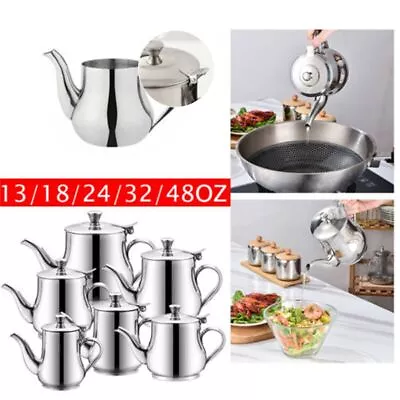 Stainless Steel Metal Teapot Cafe Tea Coffee Drink Restaurant Kitchen Flip Lid • £5.79