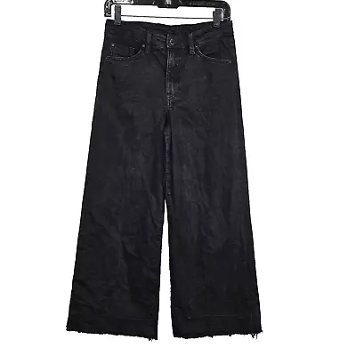 H&M Denim Jupe-Cullote Flare Wide High Waist Jeans Women's Sz 6 Black Frayed • $12.95