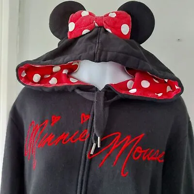 Disney Parks Minnie Mouse Black Full Zip Hoodie Size XL Bow Embroidered • $24.99