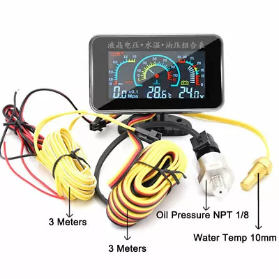 3In1 LCD Digital Gauge Car Kit Voltmeter Oil Pressure Water Temp Meter 12V-24V • $22.85