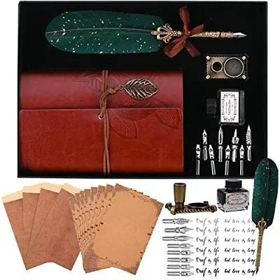 Quill Pen And Ink Set With Leather Notebook Vintage Calligraphy Set For • £24.99