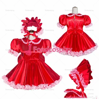 Sissy Maid French Lockable Red Satin Dress Headpiece Tailor-made • $31.50