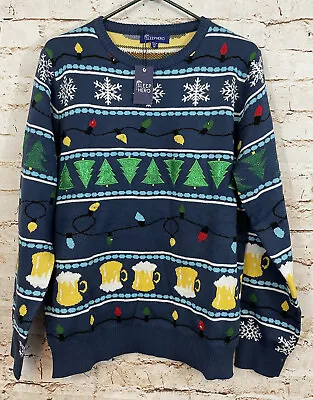 NEW Sleep Hero CHristmas Sweater Mens Medium BEER Lights Up Fair Isle Ugly Tree • $13.92