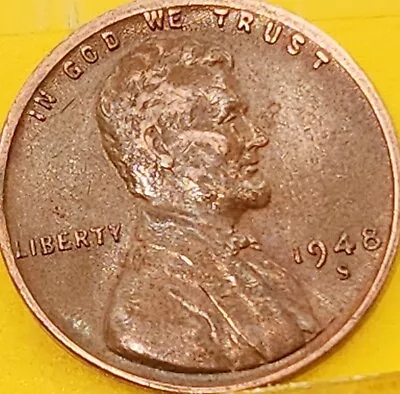 1948 S Very Fine Lincoln Wheat Cent Copper Penny. Nice & Brown. Free Shipping! • $2.13