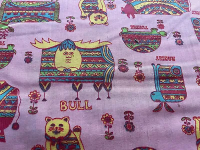 1960's 1970's Retro Mod Psychedelic  GROOVY ANIMALS  Fun Colorful Vintage Fabric • $12