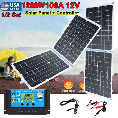 600W/1200W Solar Panel Kit 100A 12V Battery Charger With Controller Caravan Boat • £18.29