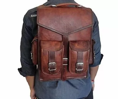 Mens Vintage Genuine Leather Satchel Laptop Backpack Rucksack Messenger Bag • $58