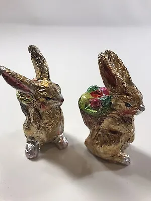 $70 • Buy Faux Chocolate Easter Gold Foil Bunny Rabbit Egg Basket Figurines Lot Of 2