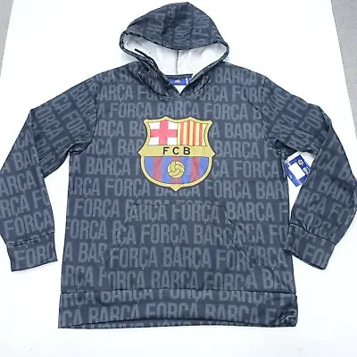 FC Barcelona Hoodie Mens Large Gray Printed Football Drawstring Kangaroo Pockets • $26.99