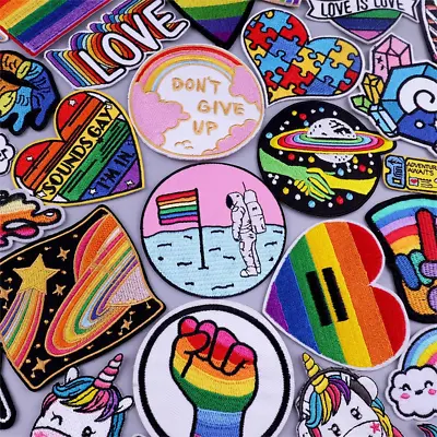 £2.39 • Buy Rainbow Iron On / Sew On Embroidered Patches Love Peace LGBT Gay Pride Colourful