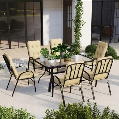 6 Seater Garden Dining Table And Chairs Outdoor Patio Furniture Set Seat Cushion • £389.80