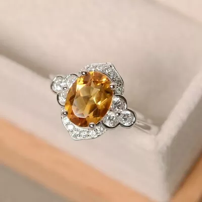 1.80  Ct Oval Natural Citrine Diamond  Ring 14K Solid White Gold Size 7 • $431