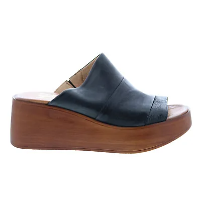 Miz Mooz Gianna P65003 Womens Black Leather Slip On Wedges Sandals Shoes • $36.99