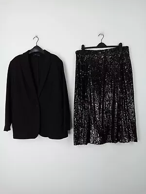 M&S Women's Black Smart Blazer Size 20 With Black Sequin Skirt New F2 • £9.99