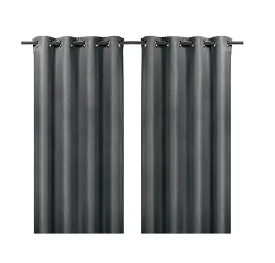 1Pair Of Moggo Dark Grey Herringbone Blackout Eyelet Curtains 66inx90in • £44.99