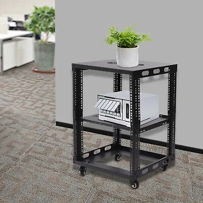 12U 4 Post Relay Rack Iron Open Frame Server Rack Network Server Rack Black • $95.95