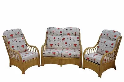 Sorrento Cane Conservatory Furniture 3 Piece Suite - 2 Chairs And A Sofa- Poppy • £989