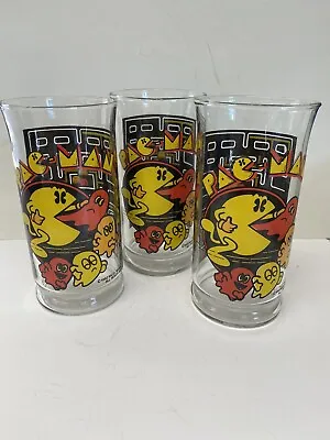 Vintage  1982 PAC-MAN Arcade Video Game  Drinking Glass SET 3 • $17.99