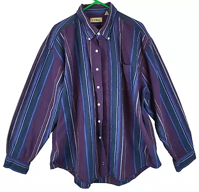 LL Bean Shirt Men Size 2XL Stripes Long Sleeve Button Heavy Cotton Vintage 1990s • $19.95