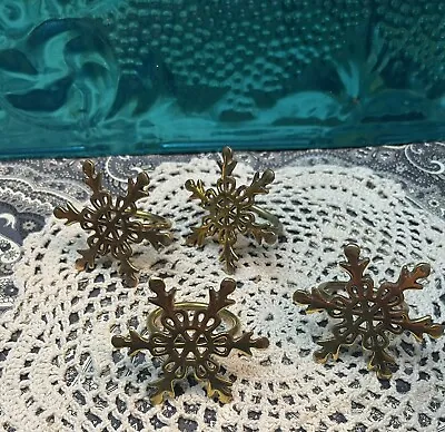 Vintage Brass Snowflake Napkin Rings - Aged - Set Of 4 • $15