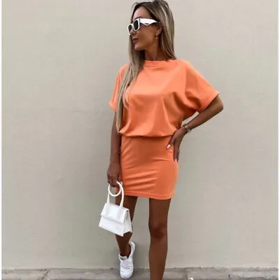 Women Bodycon Mini T-shirt Dress Ladies Summer Short Sleeve Casual Slim Sundress • £12.69